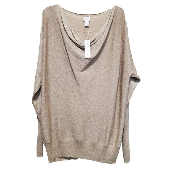 Chico's Gold Shimmer Draped Neck Long Sleeve Sweater Tunic Size 4 (XXL) NWT - Picture 1 of 8